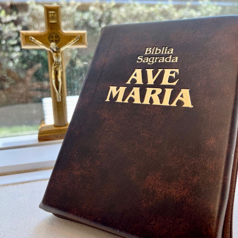 Bíblia Ave Maria Média Zíper - Marrom