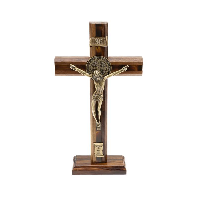Crucifixo Madeira 26cm São Bento Acrílico Mesclado